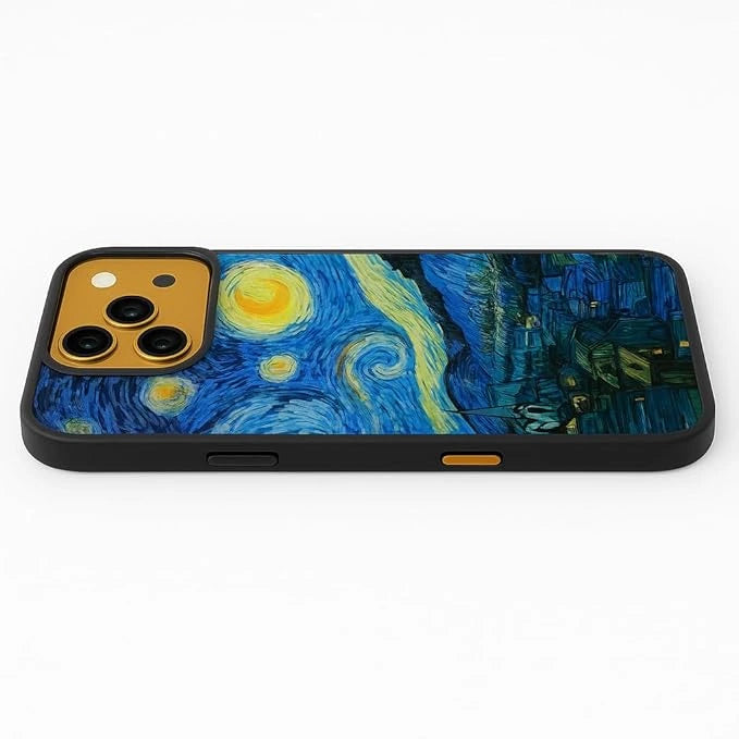 Chloia Metal / Glass Back 2D TPU Shockproof Back Cover Phone Case | Hard Mobile Cover - Starry Night Case