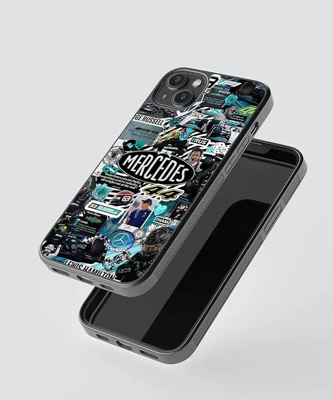 Mercedes Blue Collage Car Case (Metal/ Glass Back)