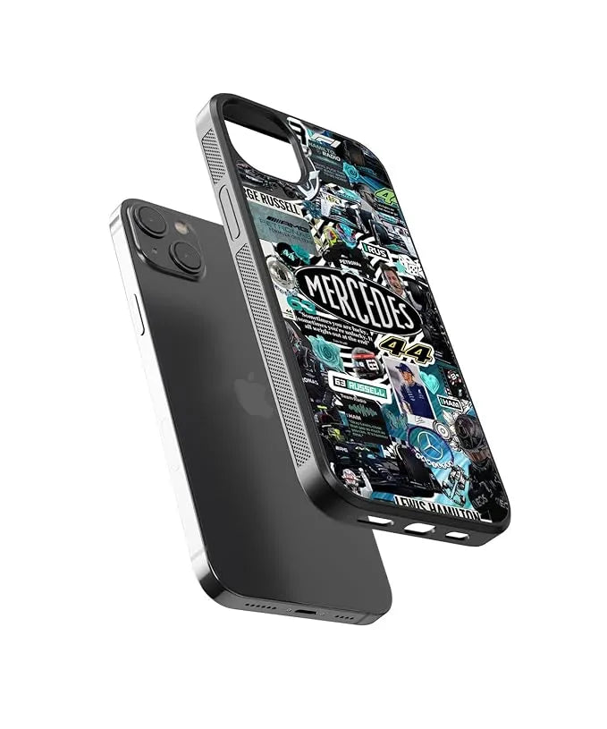 Mercedes Blue Collage Car Case (Metal/ Glass Back)