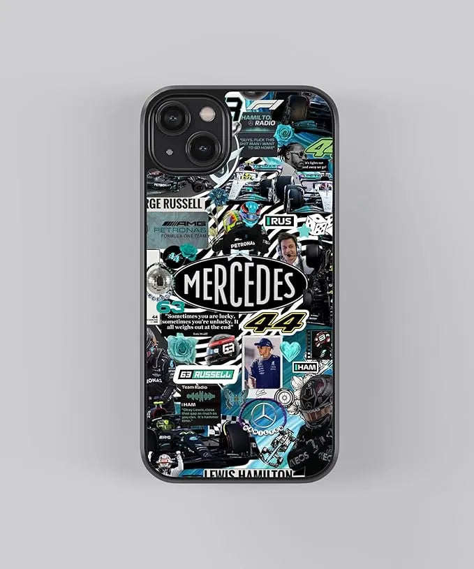 Mercedes Blue Collage Car Case (Metal/ Glass Back)