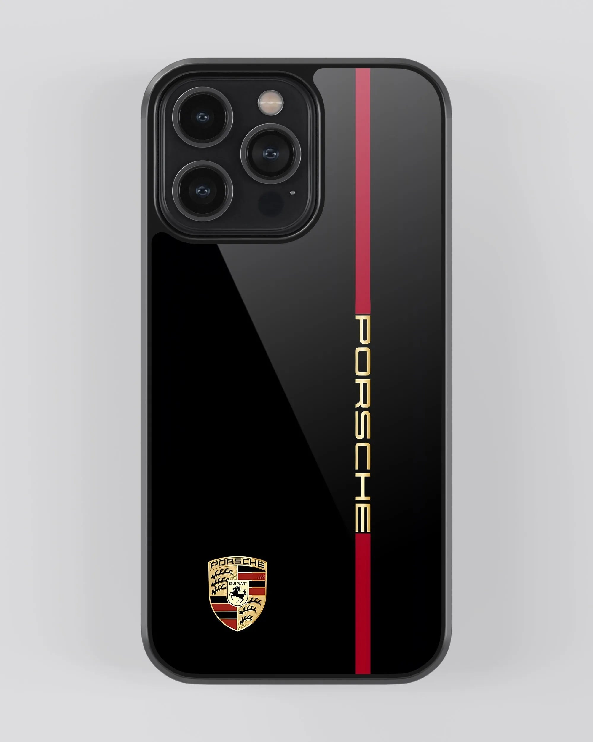 Porsche Logo Case (Black) (Metal/ Glass Back)