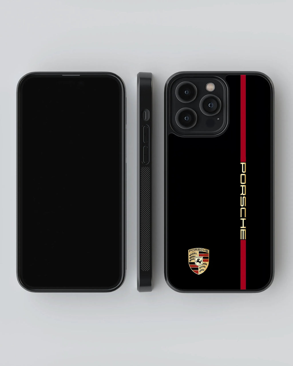 Porsche Logo Case (Black) (Metal/ Glass Back)