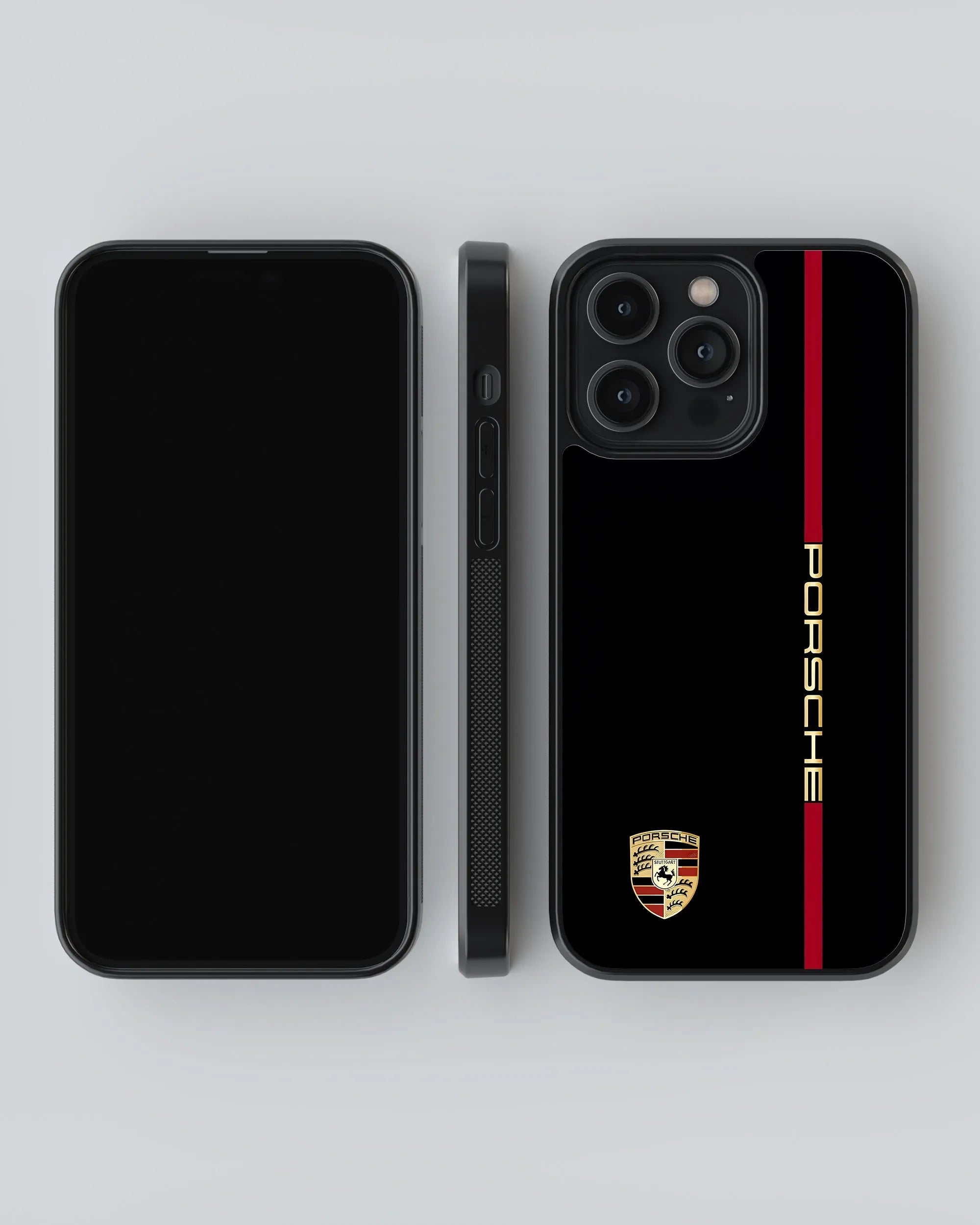 Porsche Logo Case (Black) (Metal/ Glass Back)