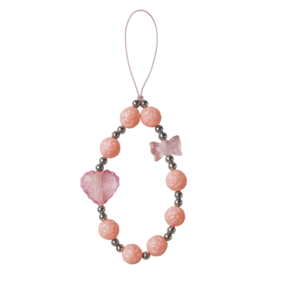 Pink Pearl and Heart Phone Charm