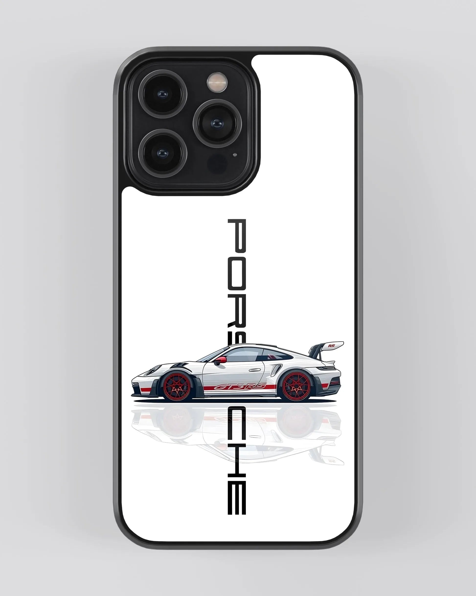 Porsche White Car Case (Metal/ Glass Back)