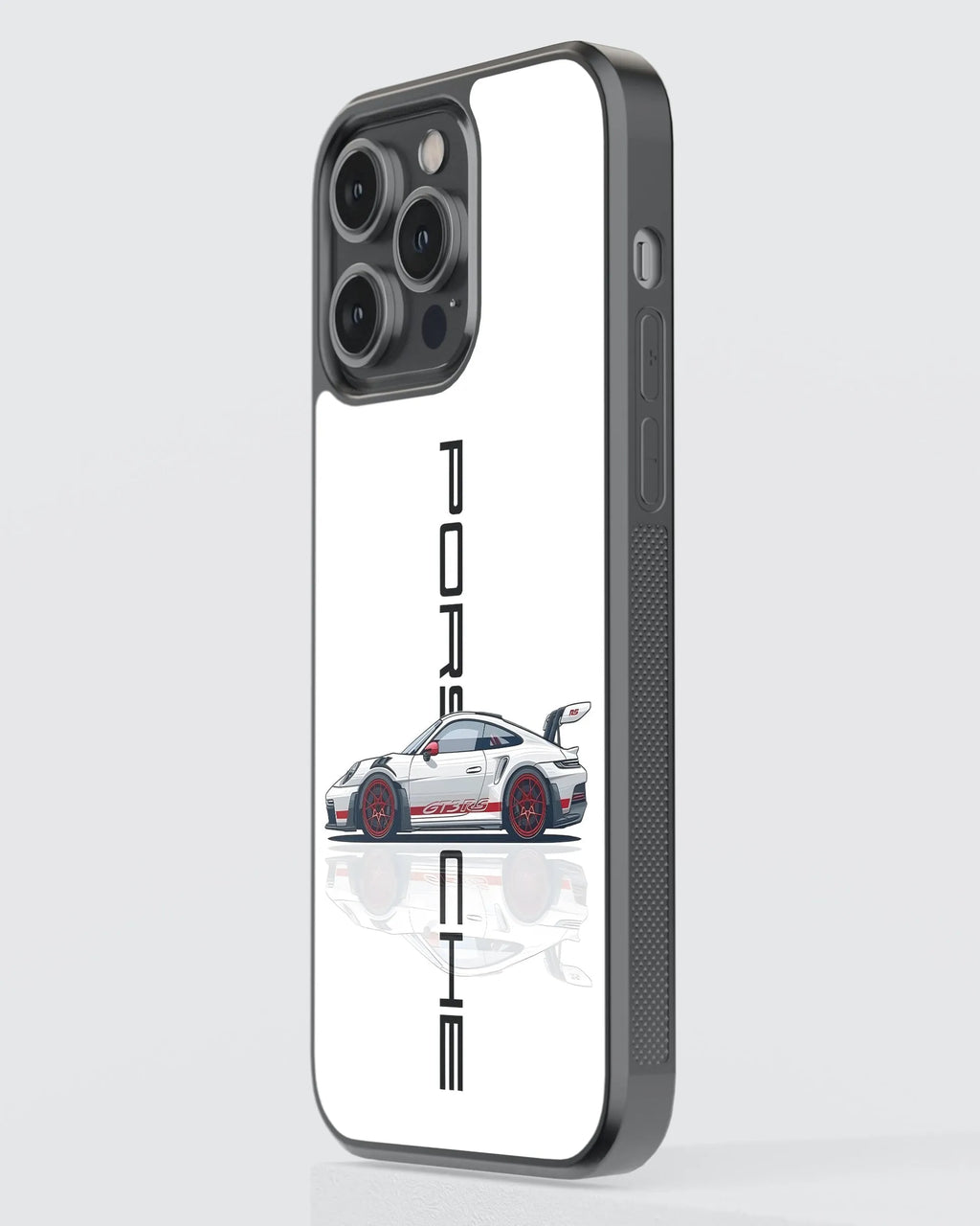 Porsche White Car Case (Metal/ Glass Back)