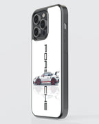Porsche White Car Case (Metal/ Glass Back)