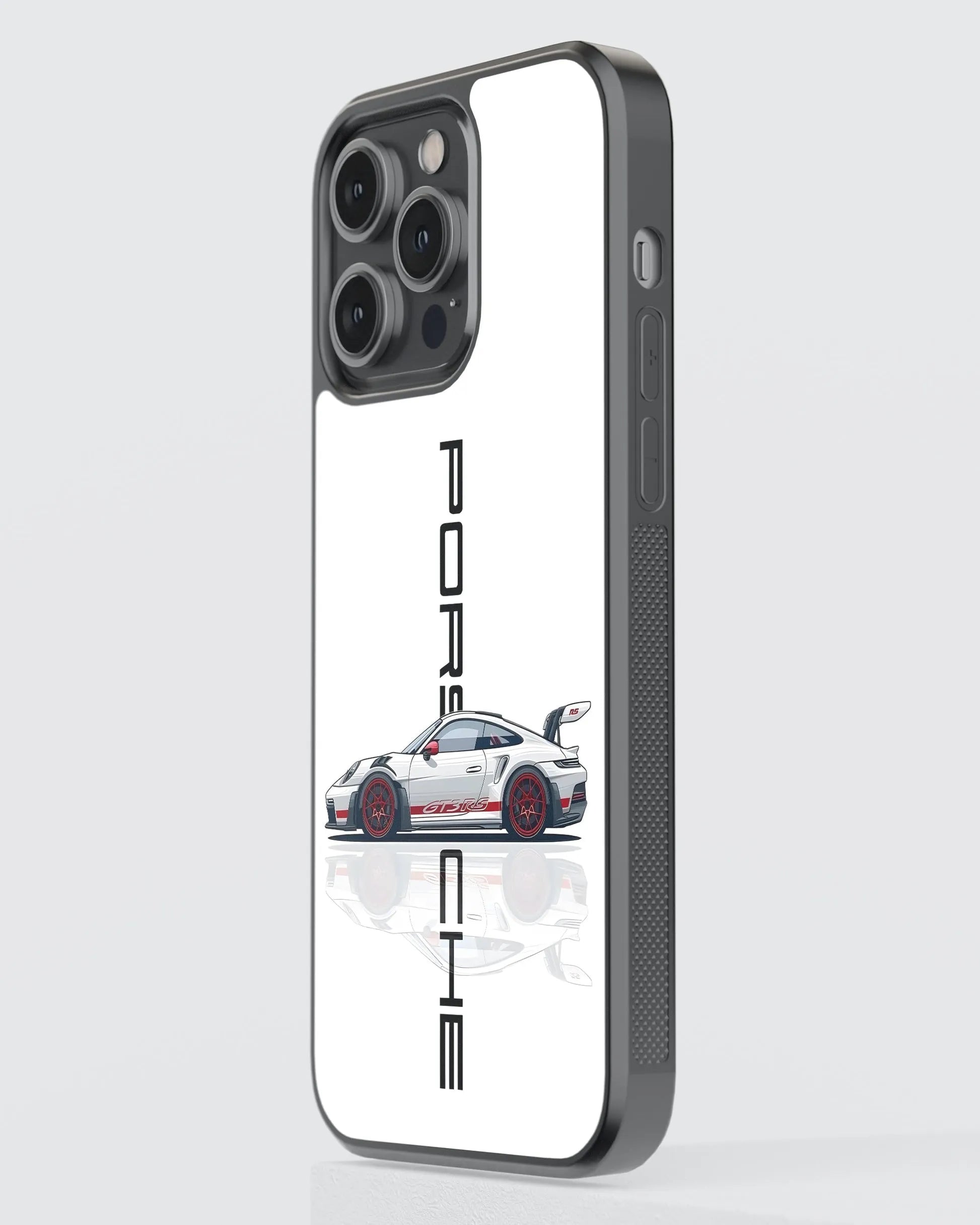 Porsche White Car Case (Metal/ Glass Back)