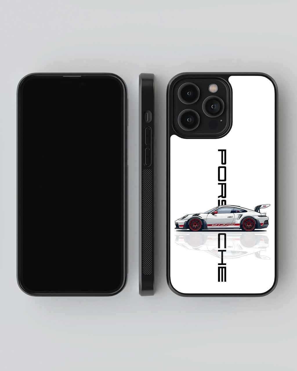 Porsche White Car Case (Metal/ Glass Back)