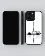 Porsche White Car Case (Metal/ Glass Back)