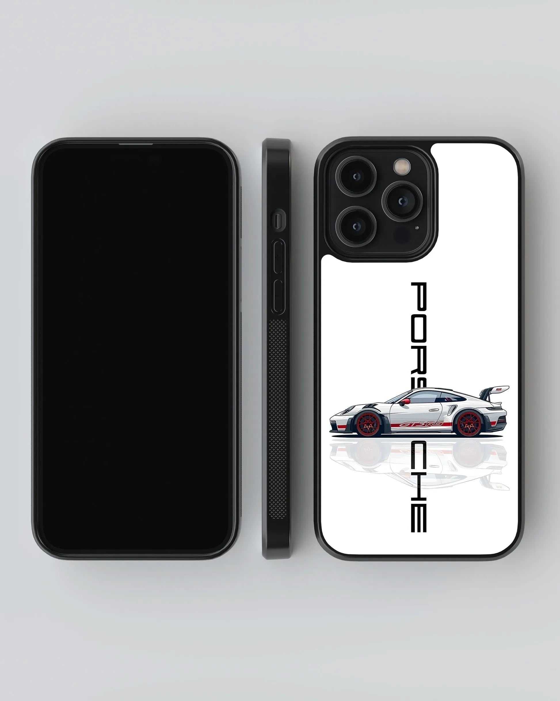 Porsche White Car Case (Metal/ Glass Back)
